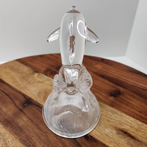 Dolphin Figurine clear glass frosted wave base - Picture 5 of 7